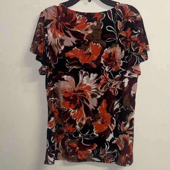 Adrienne Vittadini Red and Brown Floral Blouse - Picture 6 of 6